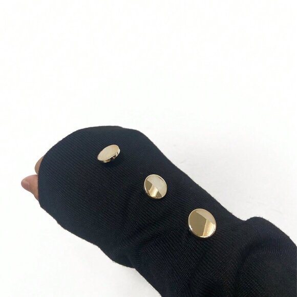 Black Casual Women's Draped Button Long Sleeve T-Shirt - Picture 8 of 8